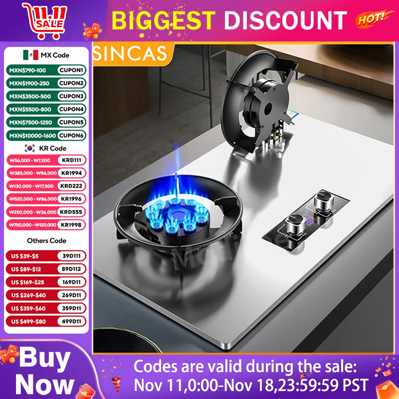 8.5Kw Gas Stove Dual Stove Household Embedded Natural Gas Liquefied Gas Timing Stove Fierce Fire Stove Desktop Dual-Use Kitchen