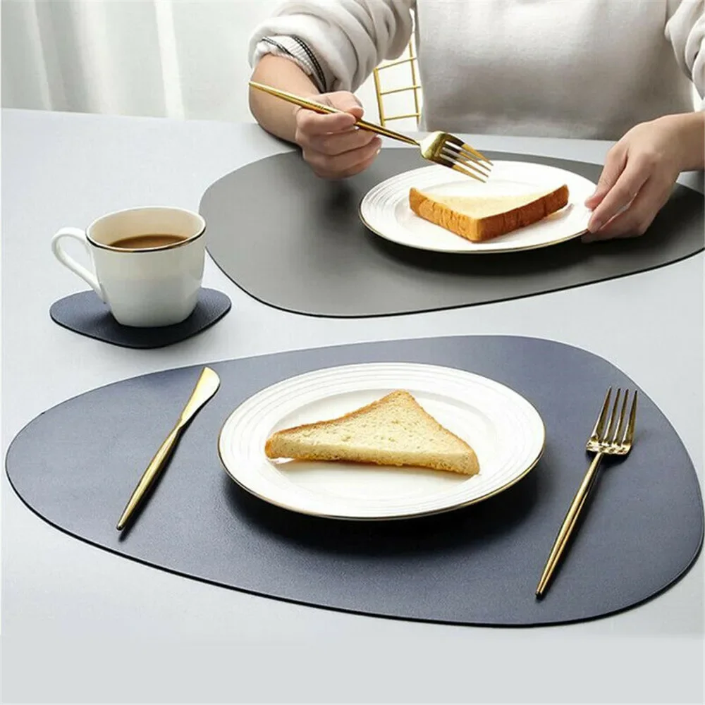 Triangle Leather Placemat Kitchen Dining Table Mats Steak Pad Non-slipinsulation Pads Ins Nordic Hotel Restaurant Home Decor