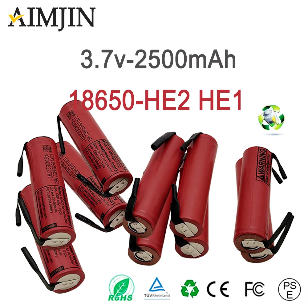 

New 18650 2500mAh Rechargeable Battery 3.7V ICR18650 HE2 HE1 High Current Power Battery Screwdriver Tool Soldered Nickel