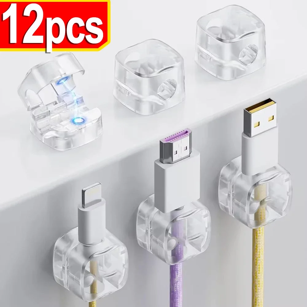 1/6/12PCS Transparent Strong Magnetic Cable Clips Cord Holder Smoothly Adjustable Wire Management Adhesive Wire Cord Keeper