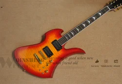 Cherry Sunburst ELectric Guitar BC Body Flame Maple Top HH Pickups Gold Tuners Fixed Bridge Active Battery