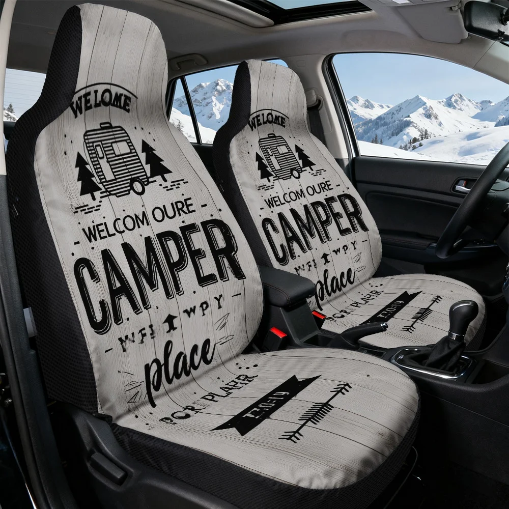2D Flat Printing, 2pcs Auto Seat Covers One Size, Welcome To Camper Place Pattern, Soft And Comfortable Seat Covers, Washable In