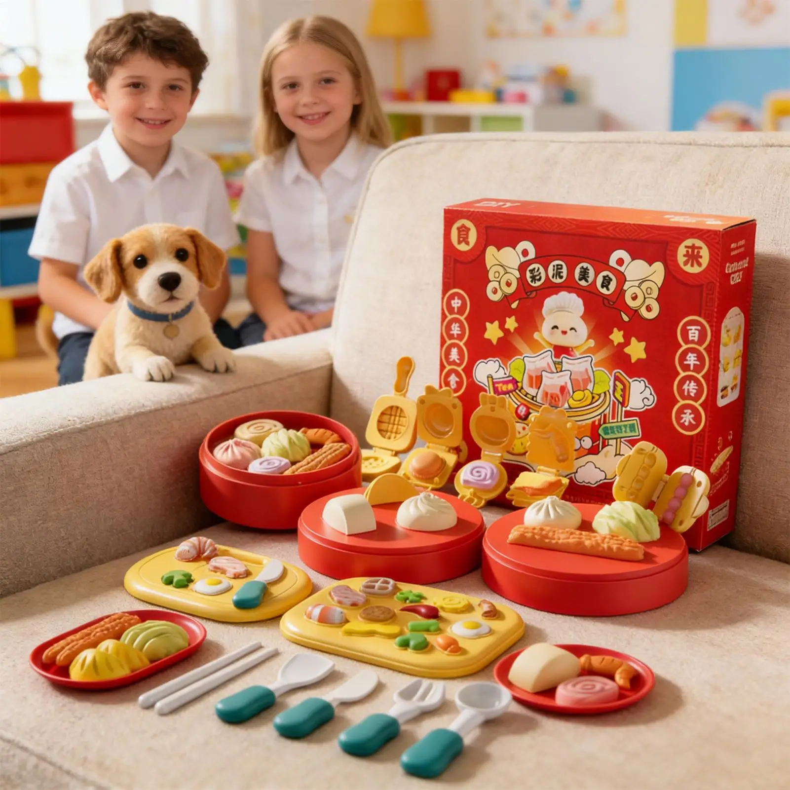 Kit di argilla da modellare Tema cucina cinese Giocattoli da cucina Kit artigianale Fai finta di cibo per ragazzi e ragazze che scolpiscono attività di festa di compleanno