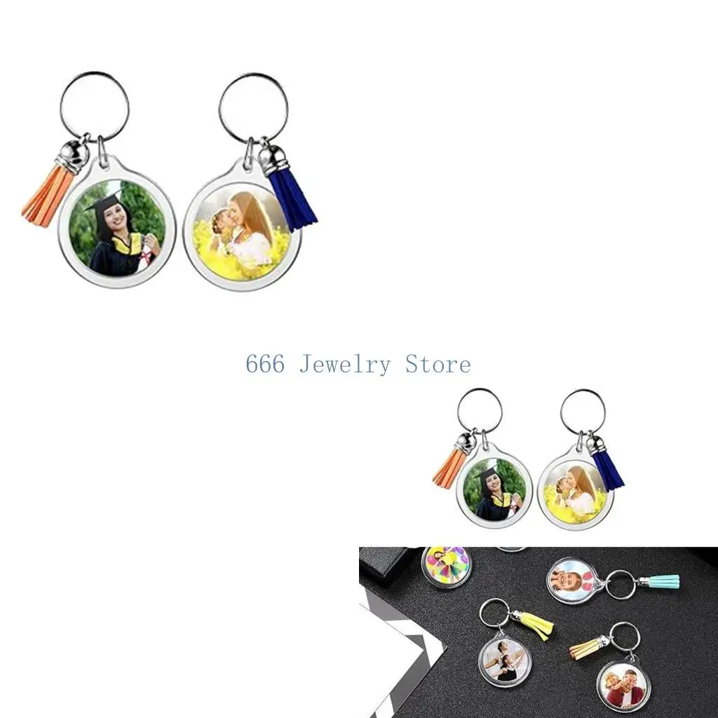 

F2TD 50 шт. DIY круглые брелоки ювелирные аксессуары акриловые пустые фоторамки брелоки из сплава аксессуар для мобильного