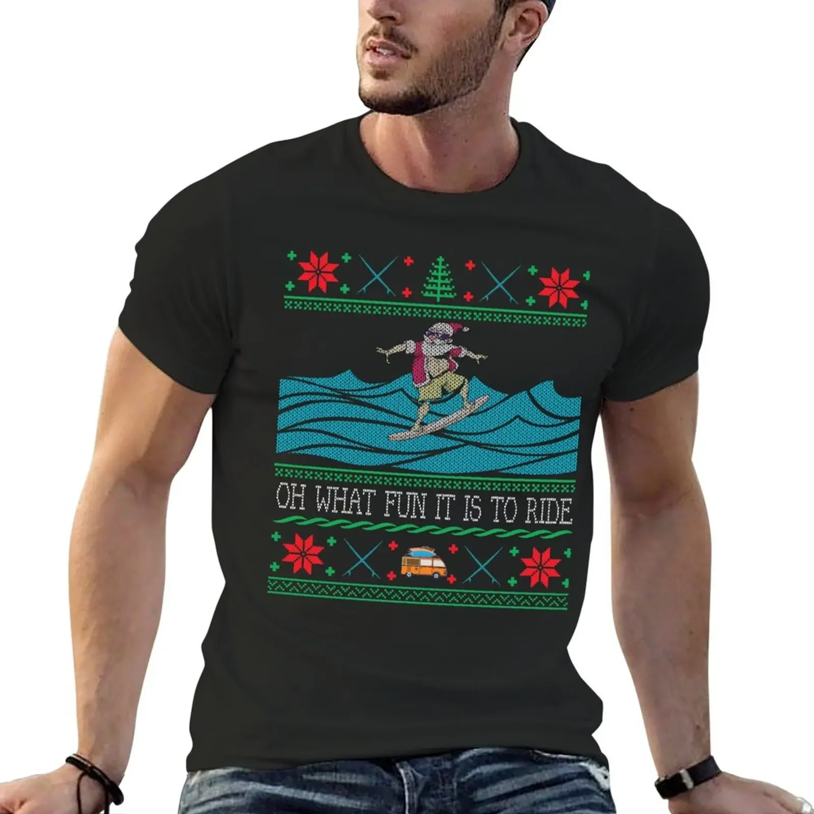 

Funny Christmas Surfing Santa Hawaiian Ugly Christmas T-Shirt Aesthetic clothing summer top anime tshirt Men's clothing