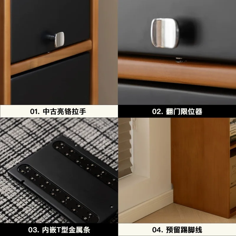 Living room solid wood medieval high and narrow vertical cabinet floor storage storage locker crack Internet celebrity bookcase