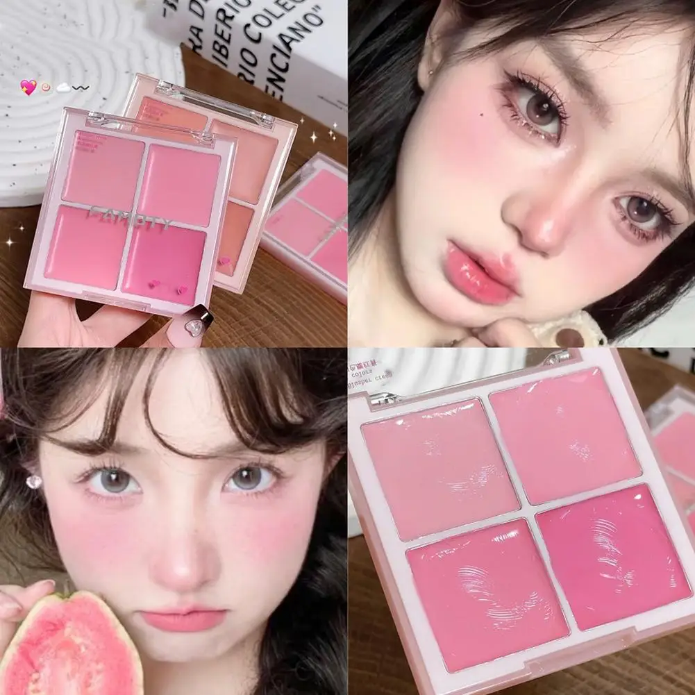 Multi-Purpose Creamy Blush Palette Moisturizing Highlighter Mud Cream Four Blush Shades for Cheek Eyes Peach Rouge Contour Tint