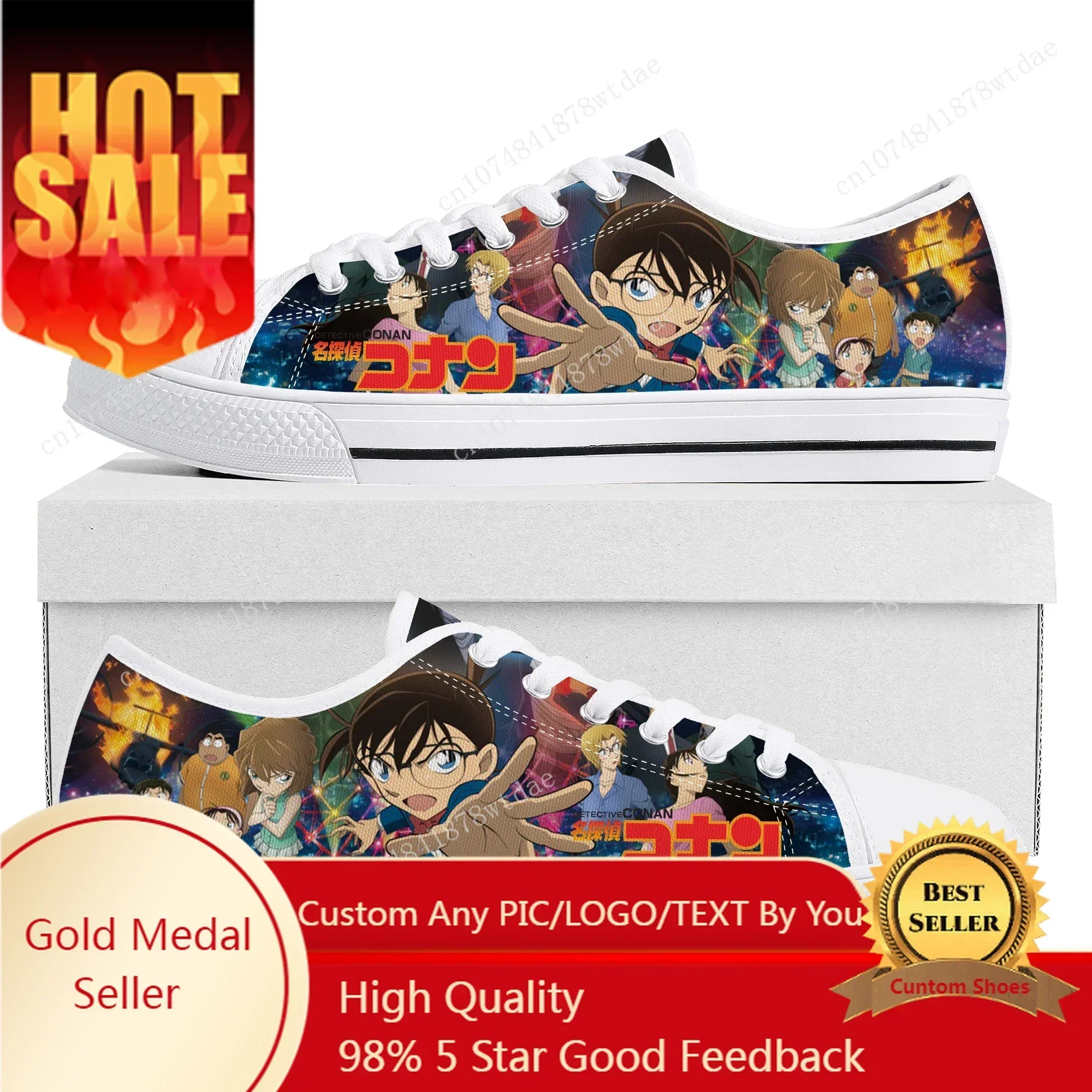 Japanese Anime Detective Conan Low Top Sneakers Womens Mens Teenager High Quality Canvas Sneaker Couple Manga Custom Made Shoes