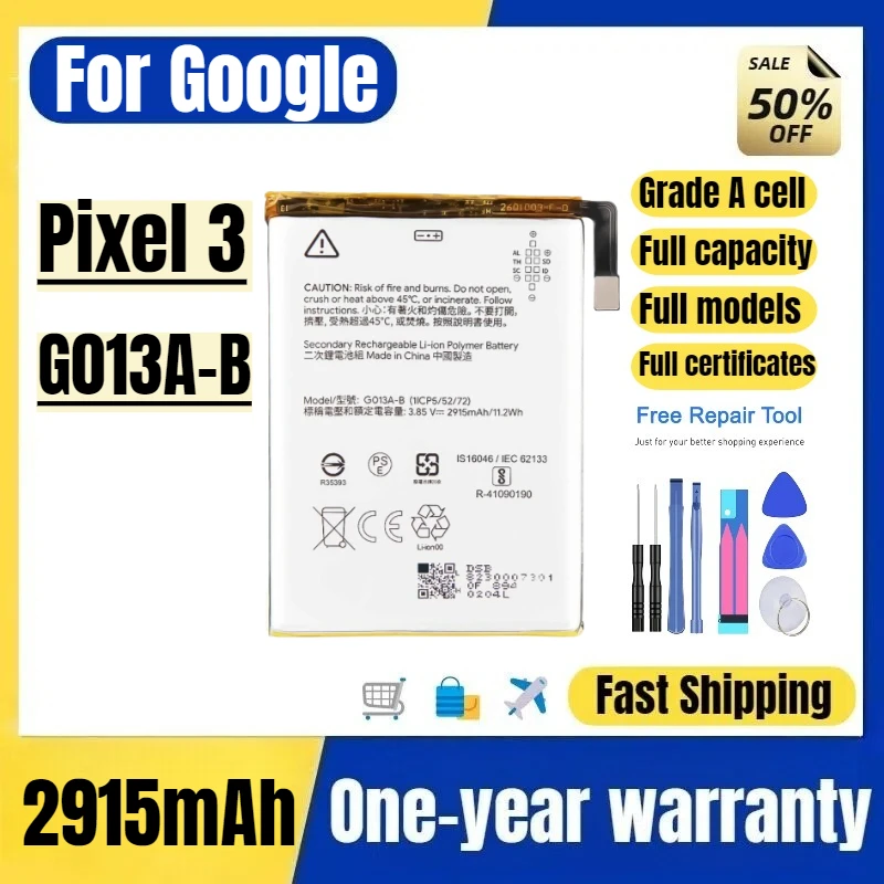 G013A-B  for Google Pixel 3 Mobile Phone Battery High Quality High Capacity Battery Replacement Bateria Grade A Cell with Tools