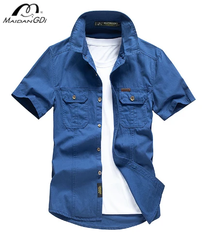 

Мужская Рабочая одежда MAIDANGDI с несколькими карманами, рубашка из чистого хлопка, однотонная и разноцветная куртка большого размера, мужские рубашки