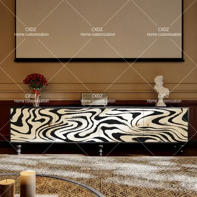 Medieval Art Texture Solid Wood TV Cabinet Living Room Storage Unit Bedroom Integrated Vertical Wardrobe Home Furniture
