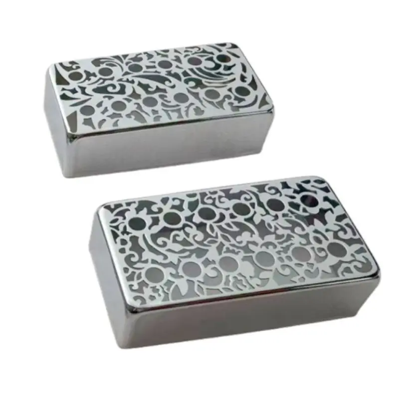 ABUE-Pickup Frame Set For LP Guitar- Coppernickel Cupronickel 50Mm And 52Mm Poles Hollowed Out Pattern Pickup Covers Silver