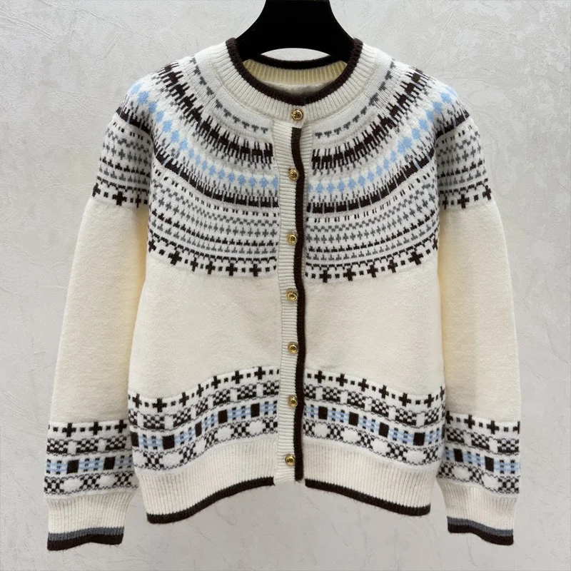 

High quality Fair Island Jacquard Knitwear Women's cardigan Sweater Retro Popular Cold weather clothing 25120636