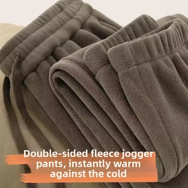 Men's Casual Pants Double-Sided Fleece Autumn Winter Style Warm Working Trousers Loose Fit Comfortable Polyester Fiber