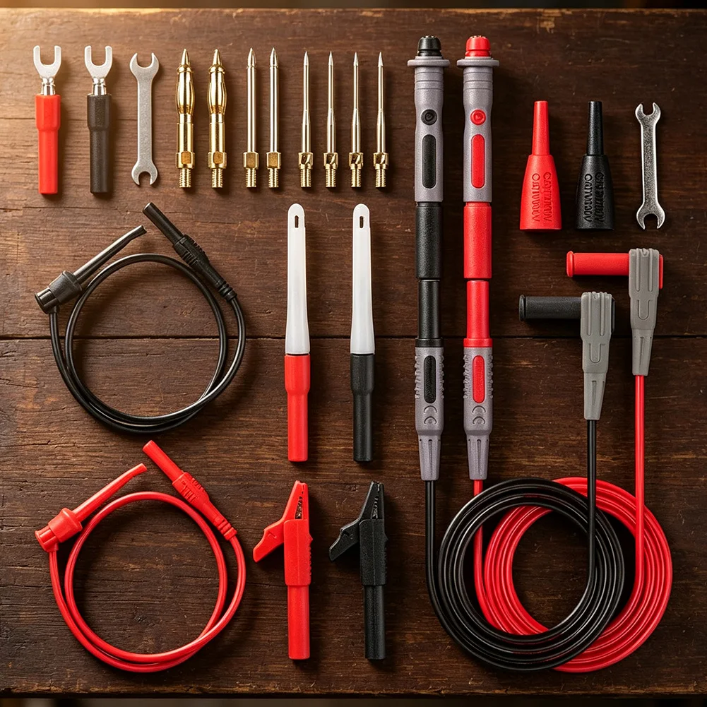 Interchangeable Probe Tips Multimeter Test Cable Kit 23-piece Accessory Set Non-damaging Pin Tips For Safe for auto Testing