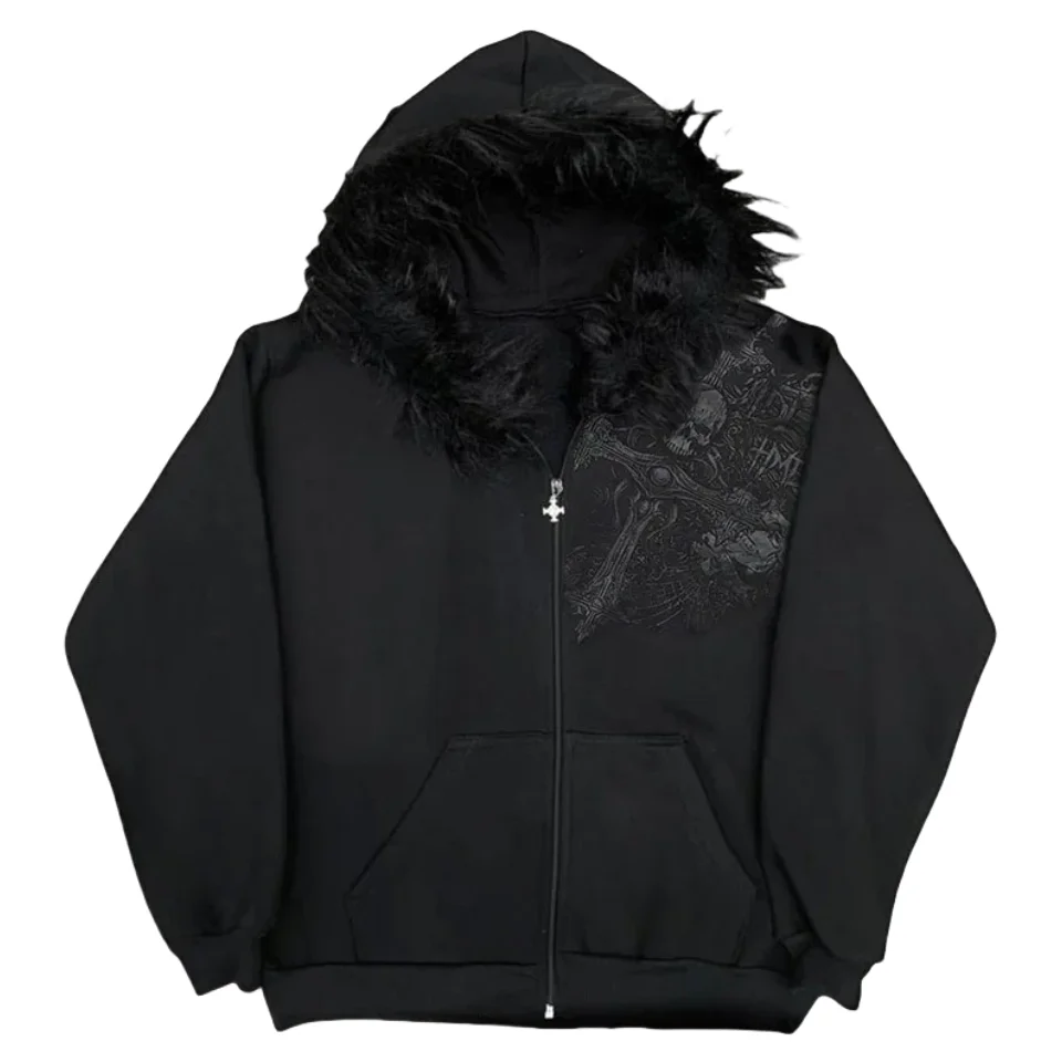 autumn and winter Fashion Wool Hoodies Harajuku Hip Hop Skull Long Sleeve Coats Hooded Retro Sweatshirt Men Women Streetwear