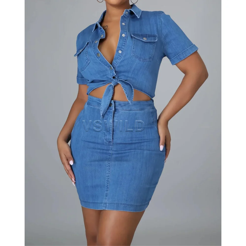 

Sexy Slim-fit Fashion Short-sleeve Denim jumpsuit Sexy jumpsuit skirt hip Denim dress