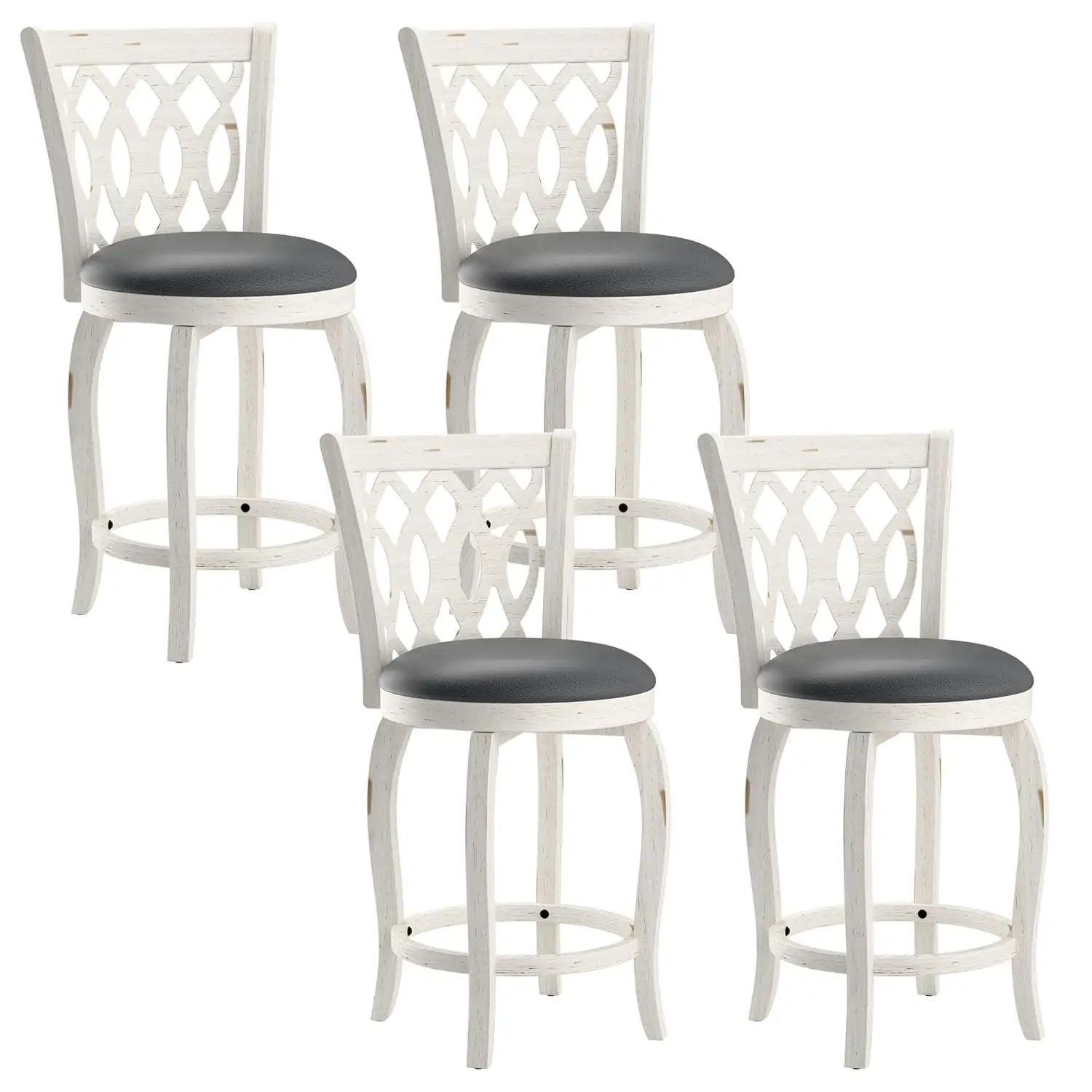 

24” Swivel Bar Stools, Bar Height Swivel Barstools with Faux Leather Upholstered Seat and Wooden Footrest, Counter, Customized