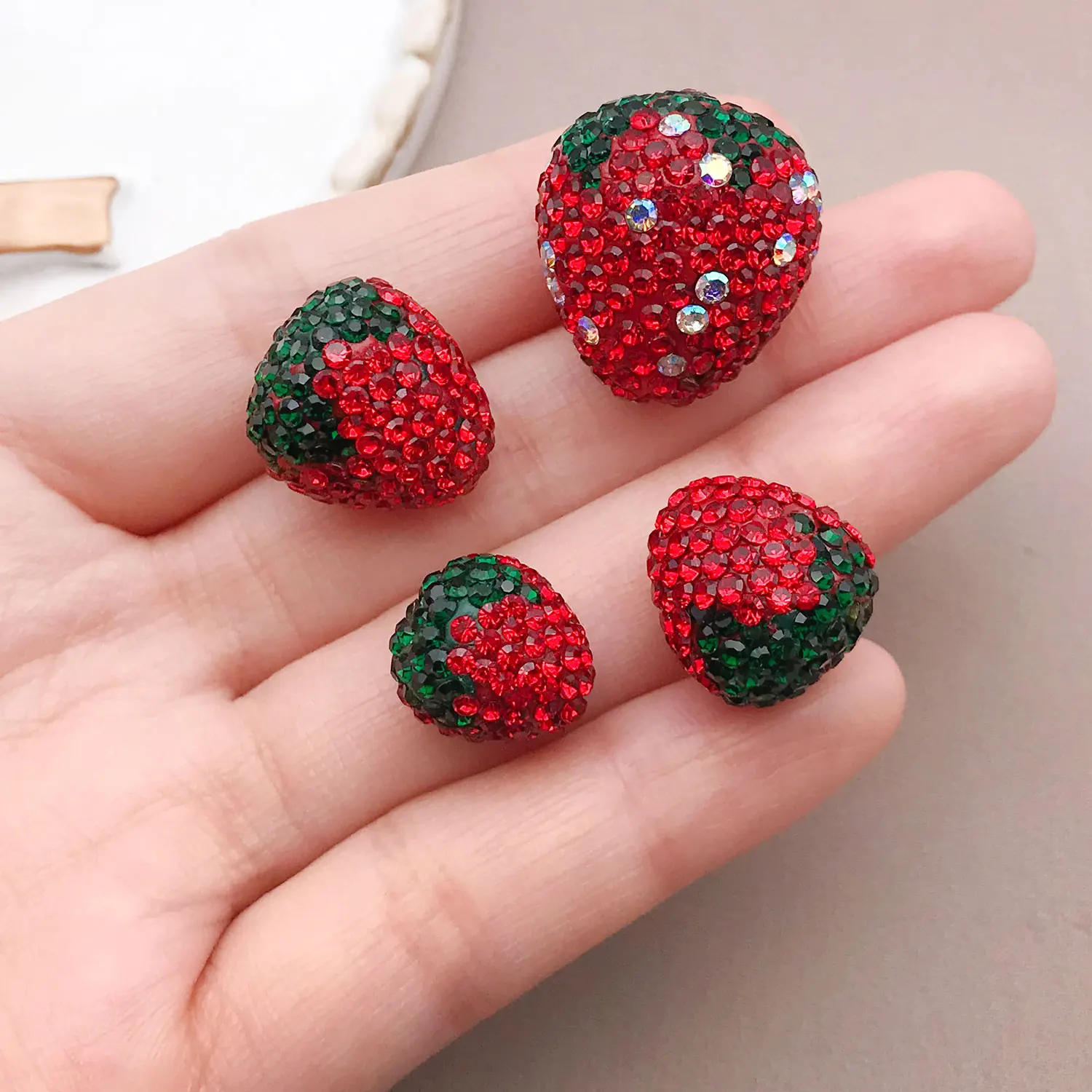 2/4pcs Clay Red Full Diamond Three-Dimensional Strawberry Pendant Accessories For DIY  Charms Keychain Necklace Handmade Jewelry - view 2