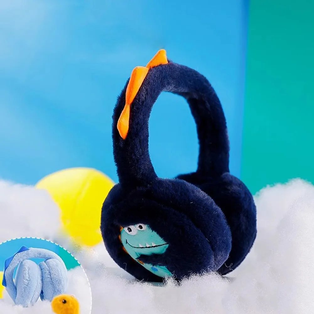 Теплые наушники с маленьким динозавром, мягкие детские наушники с героями мультфильмов, зимние теплые складные наушники для защиты ушей для детских подарков