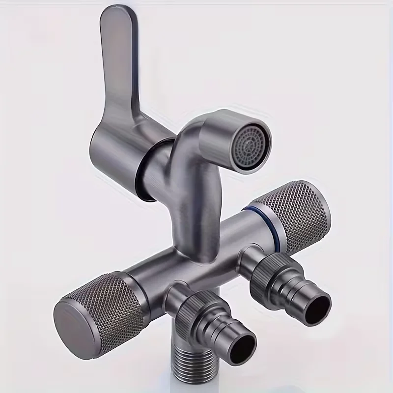 One in Three Out Washing Machine Faucet, Three Control Four-Way Household One in Three Multifunctional Stainless Steel Faucet