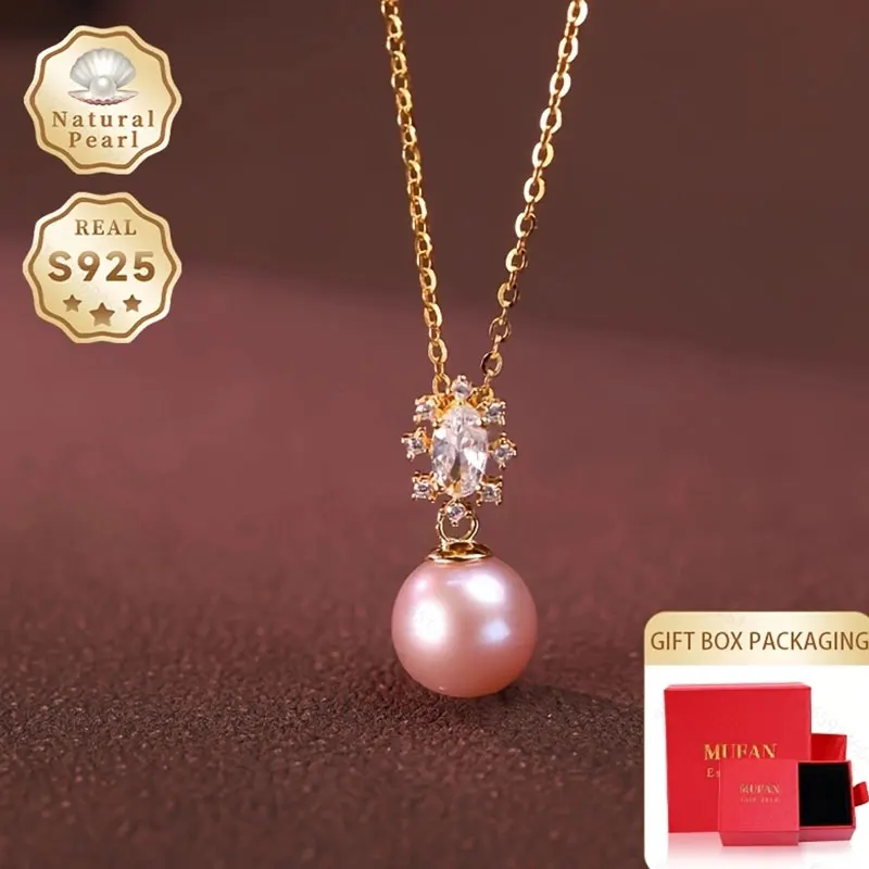 

Mufan Jewelry Gift Box Set Fashionable Ladies Pearl Necklace with Pendant S925 Silver Approx. 8mm round Natural Freshwater Pearl