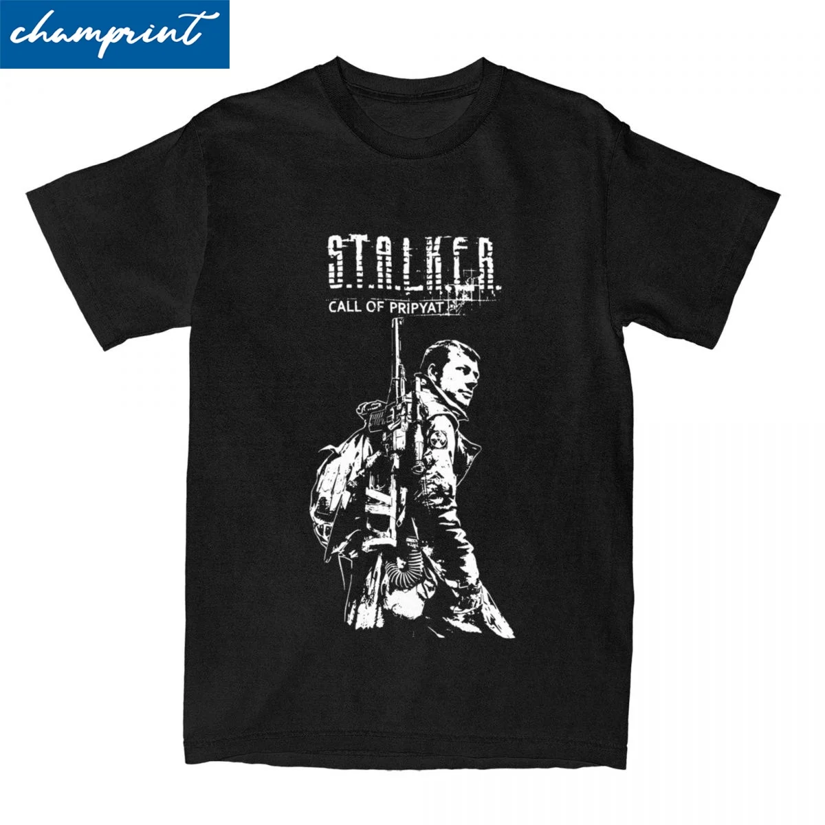 Stalker COP تي شيرت أبيض للرجال من القطن قمصان Harajuku Crewneck قصيرة الأكمام #1