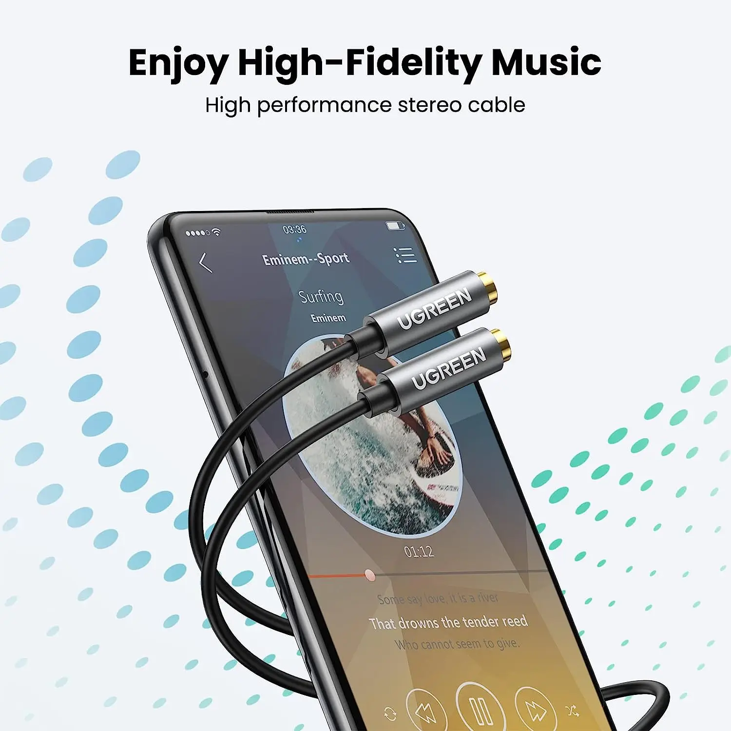 UGREEN Headphone Splitter 3.5mm Audio Stereo Y Splitter Aux Extension Cable Male to Female Dual Headphone Jack Adapter