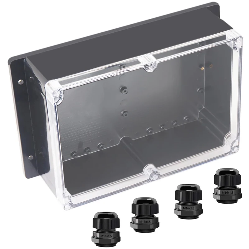 Clear Cover Black Junction Box Waterproof ABS Plastic Electrical Project Case Power Transparent Lid Project Box with Fixed Ear