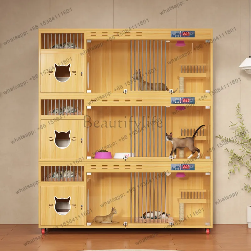 Solid wood cat nest constant temperature three-layer luxury pet display breeding cat house