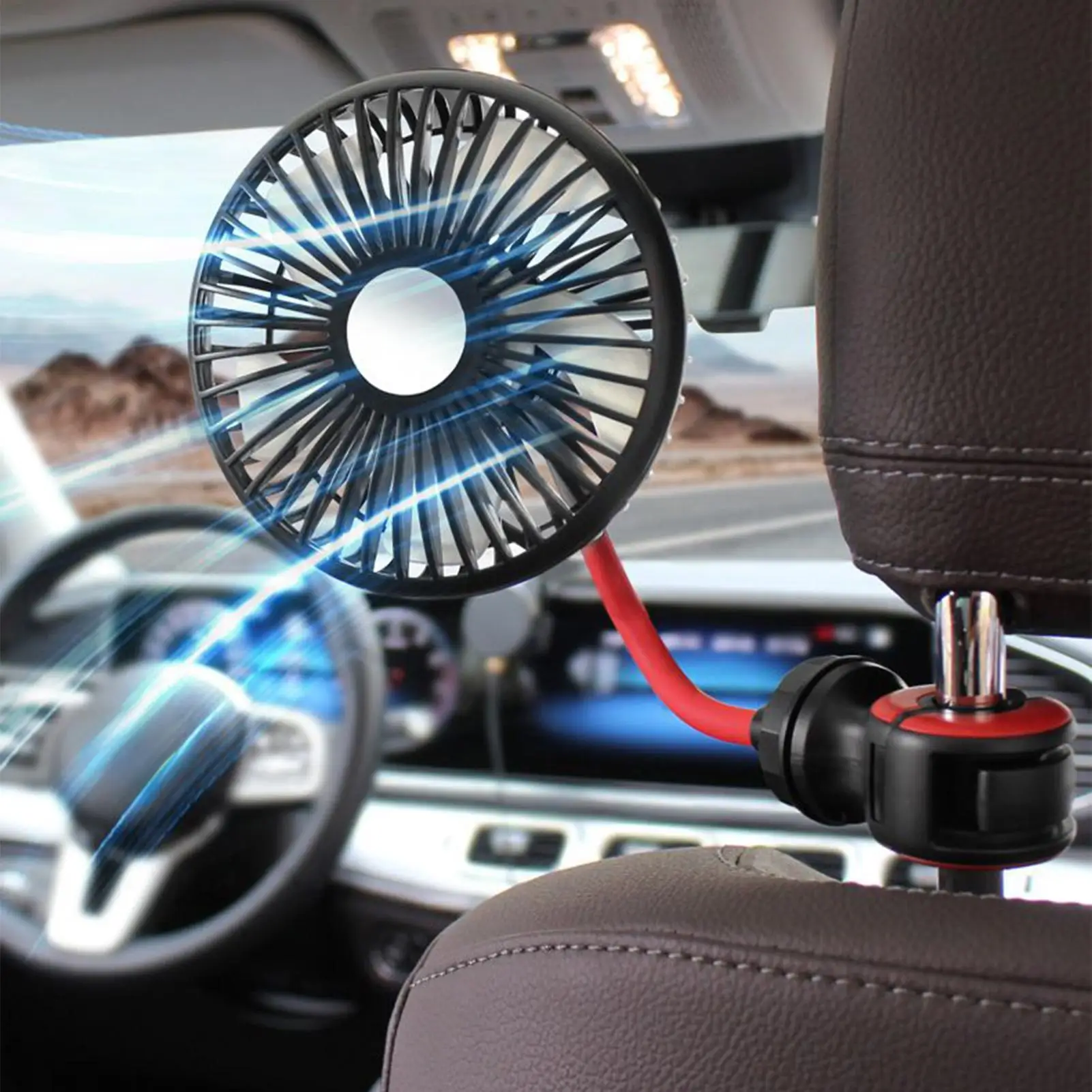 USB Car Fan 3-Speed Adjustable, Portable Seat Cooling Fan for Truck RV, Powerful Air Circulator for Backseat Outdoor Camping