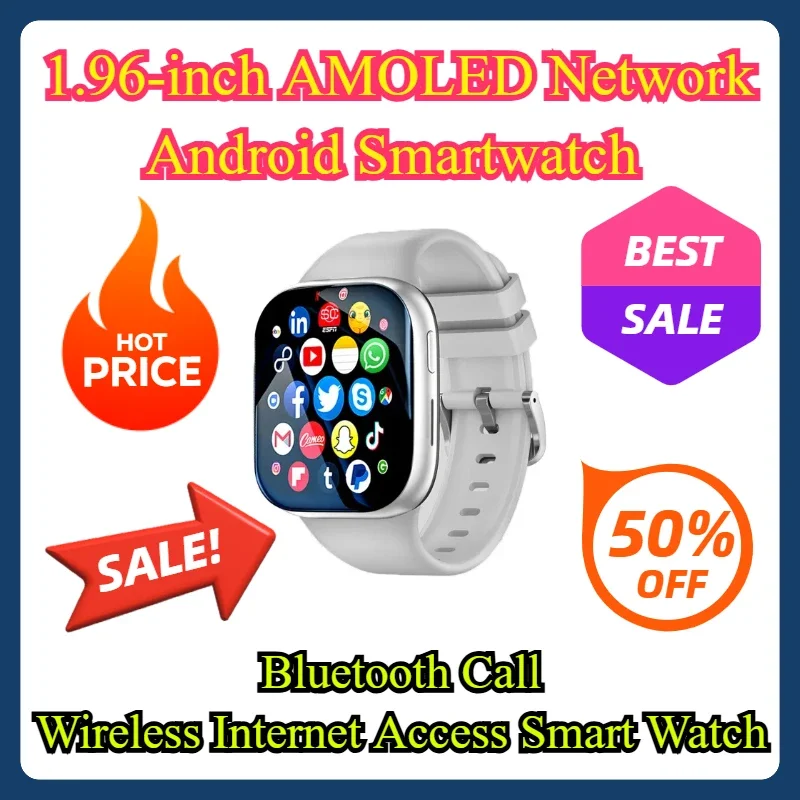 

Bluetooth Call Wireless Internet Access Smart Watch 1.96-inch AMOLED Network Android Smartwatch