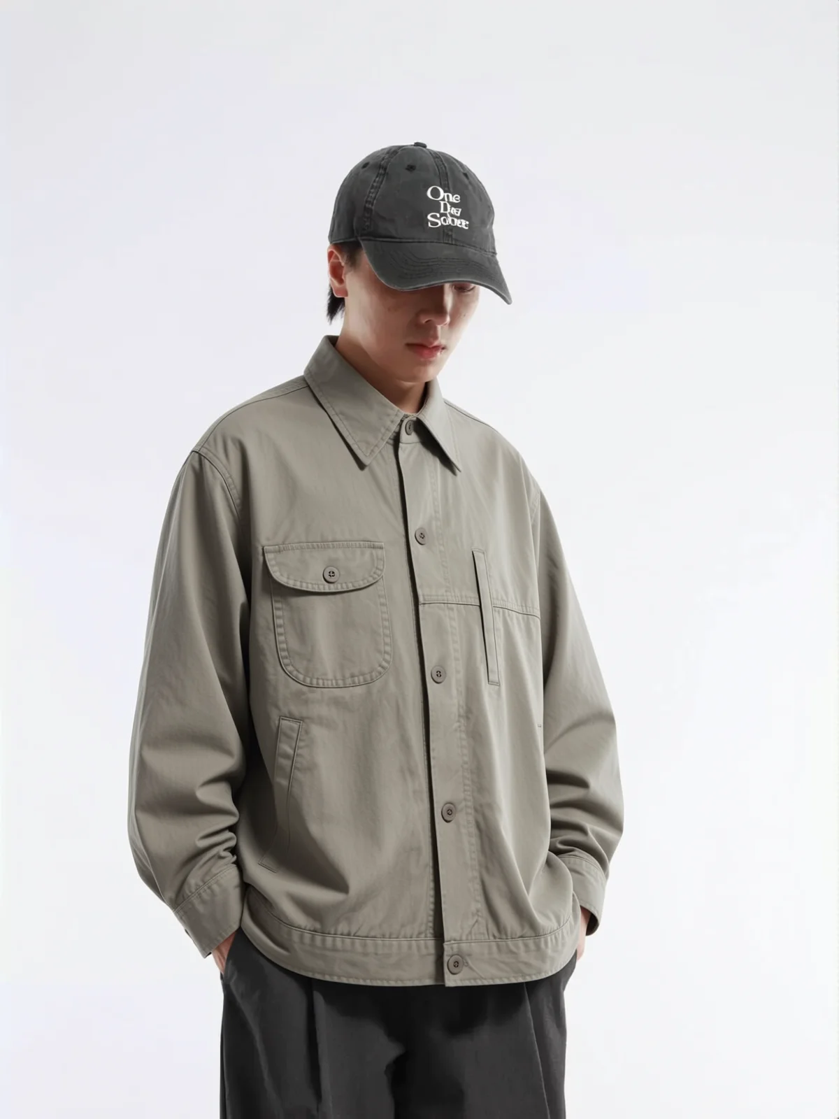 Washed Cotton Casual Jacket Short Style with Multiple Pockets Men Women Loose Fit Fashionable Turn-down Collar Autumn Wear