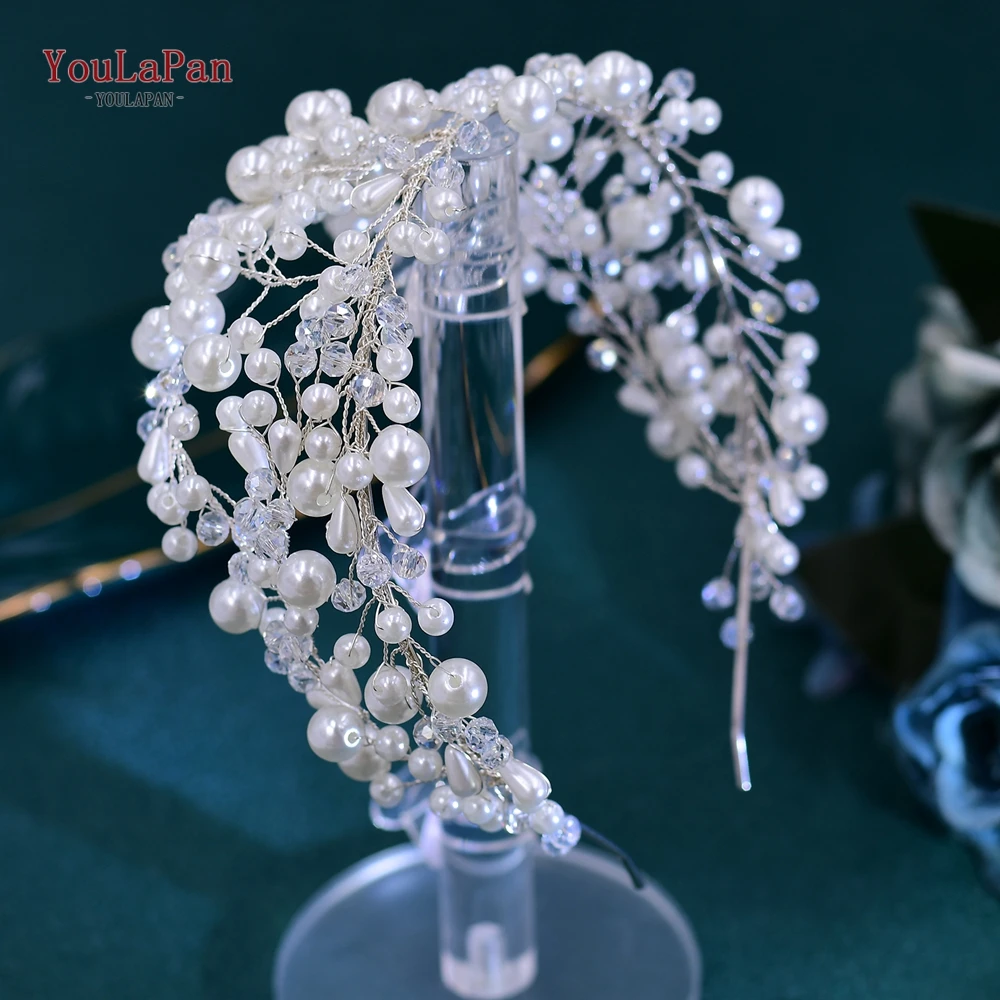 

TOPQUEEN Handmade Wedding Pearl Hair Hoop Shining Crystal Hair Band Bridal Hair Accessories Women Headdresses for Party HP663