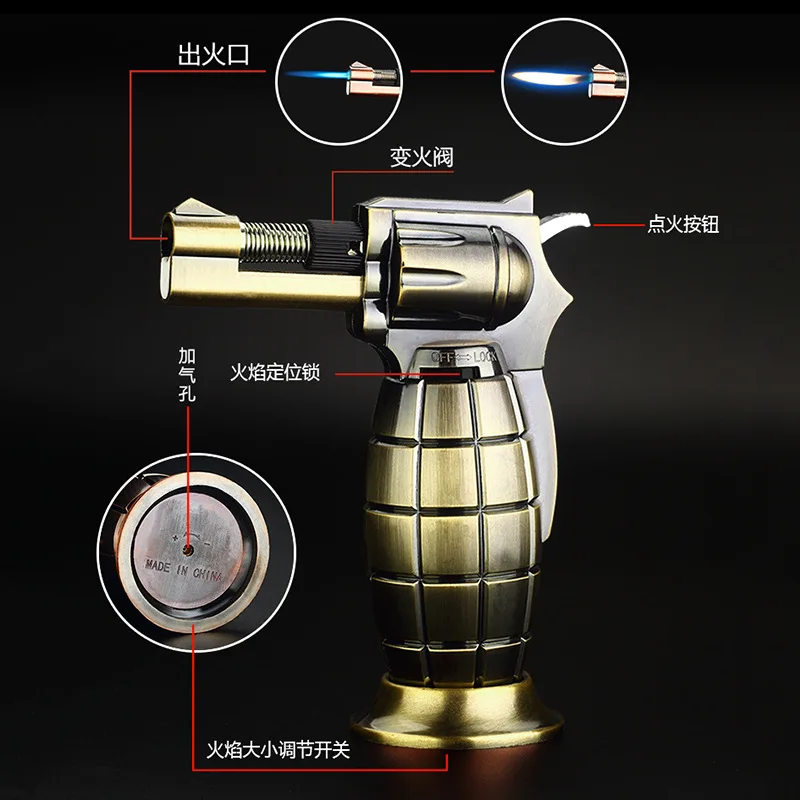 Metal Grenade Gun Welding Gun Gas Lighter Turbine Torch High Power Cigar Lighter Outdoor Portable Barbecue Men's Gift