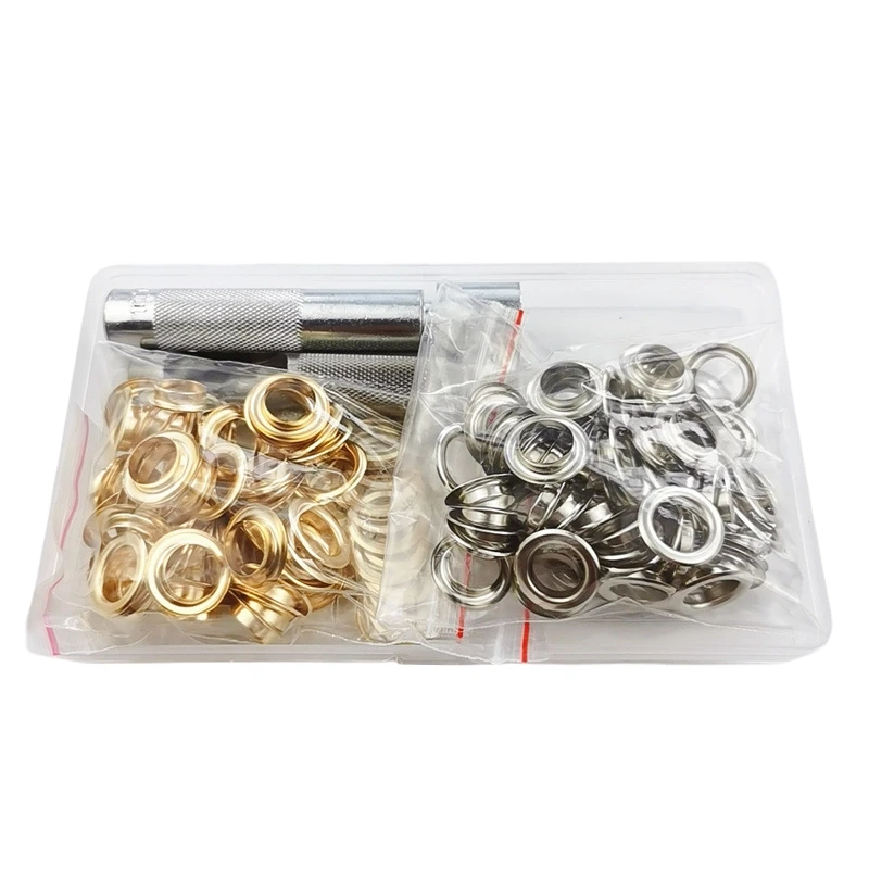 Grommet Tool Kit 120 Sets Grommets Eyelets 12Mm Inside Diameter Silver And Gold For Clothes Shoes Bag Leather Crafts DIY