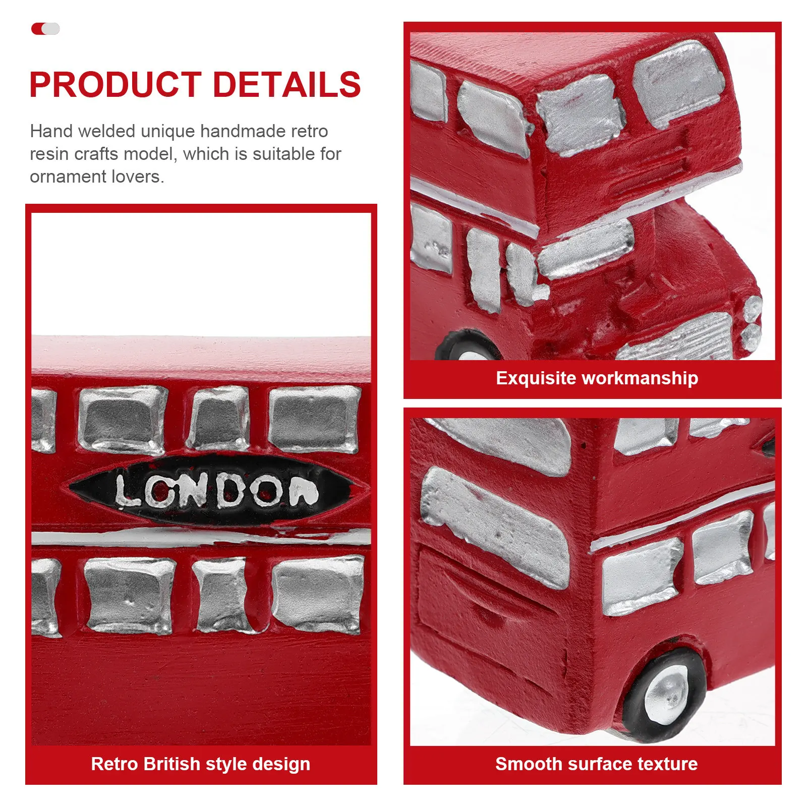 2pcs Mini Bus Ornaments Retro Resin Sculptures for Home Office Decor & Cognitive Development