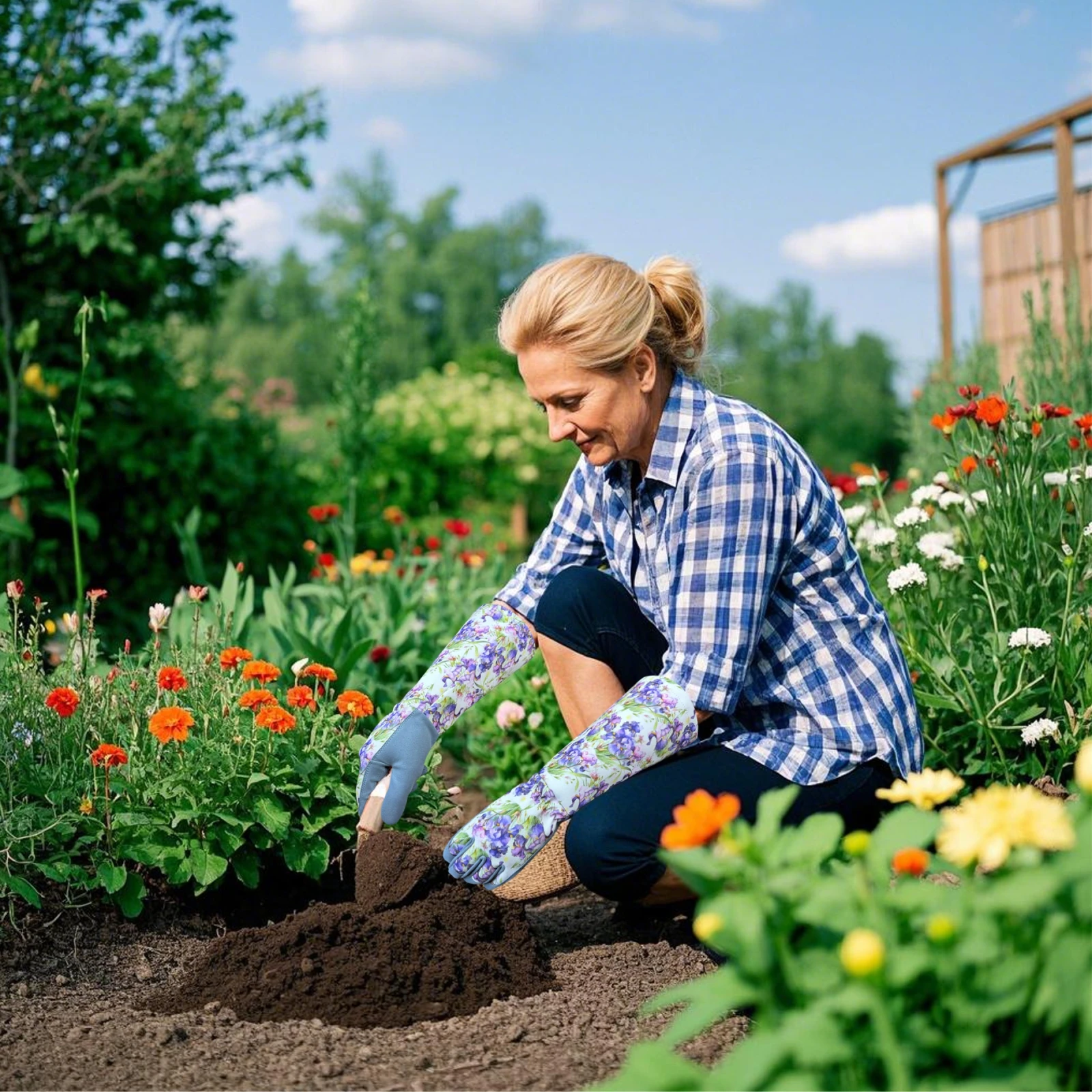 Long sleeve thorn resistant gardening gloves, finger and sleeve reinforced breathable garden gloves, suitable for rose pruning,