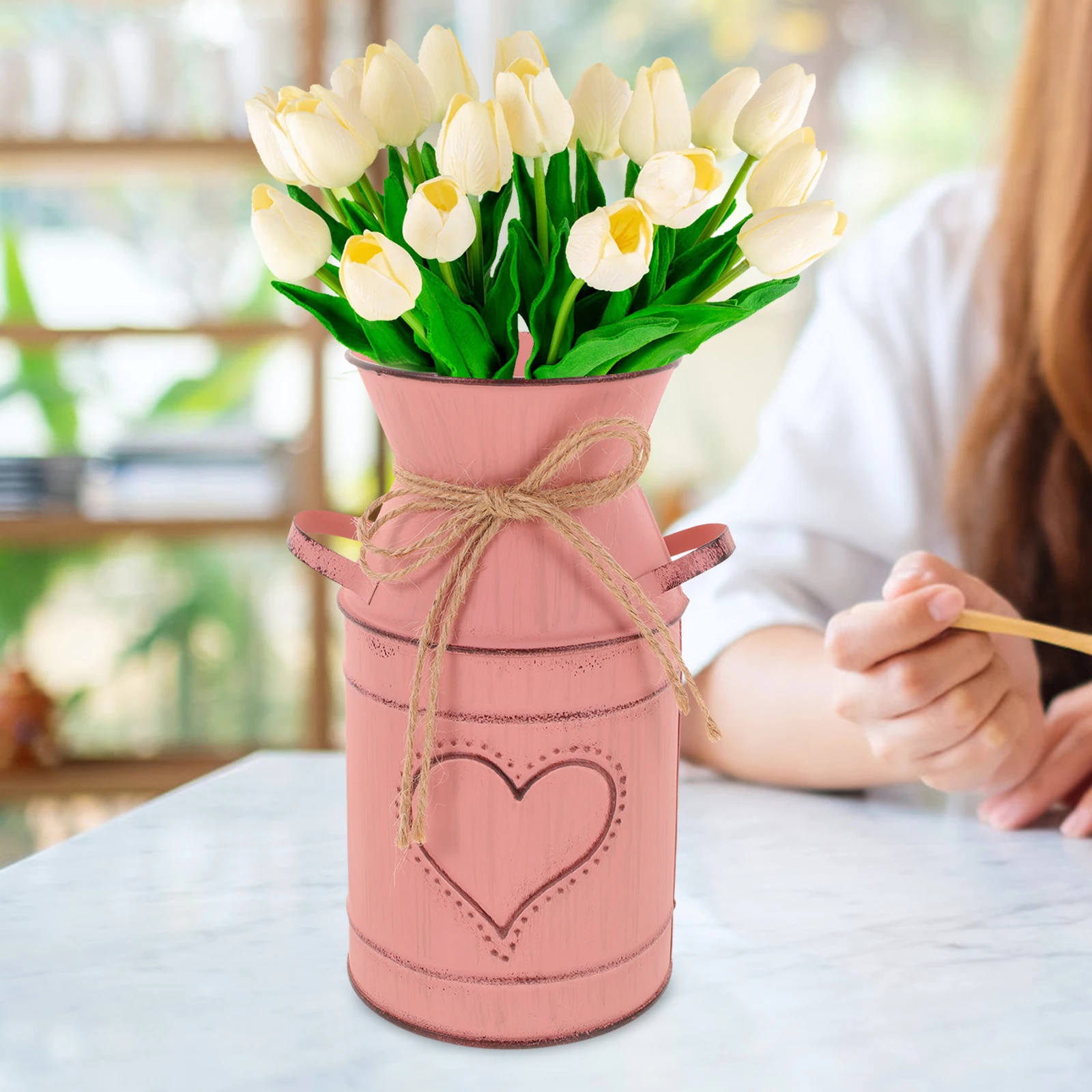 

Vintage Flower Pot Rustic Metal Flower Bucket Decorative Jug for Home Wedding Office Desk Plant Arrangement Vase