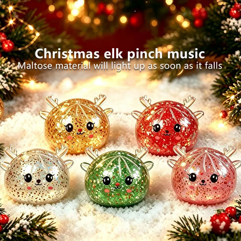 Soft Texture Christmas Sparkling Powder Squishy Dumpling Squeezing Car Toy Elk Shape Squishies Stress Relieving Toy Baozi Gift