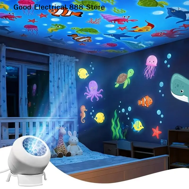 Projetor de Luz LED Oceano Estrelado, Luminária Noturna de Projeção Dinâmica Rotativa Oceano, Lâmpada Ambiente USB Plug-in, Iluminação Decorativa