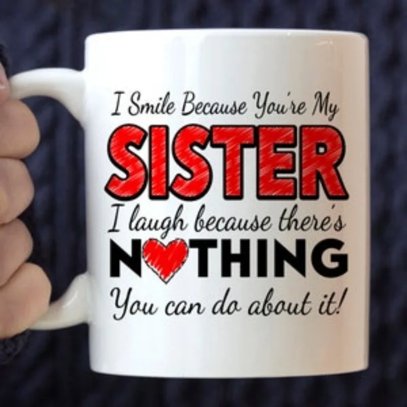 1pc Sisterly Love Ceramic Mug - Humorous Coffee Cup with 