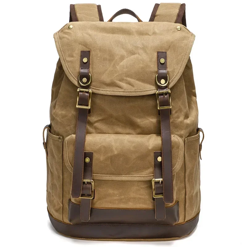 

Retro Oil Wax Canvas Backpack Outdoor Waterproof High Capacity Mountaineering Multifunctional Backpack