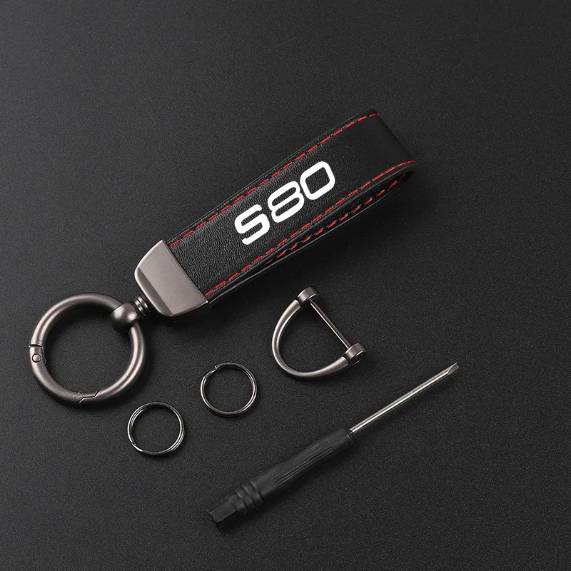 Couro Deluxe Keychain com emblema do carro, pingente para Volvo S80