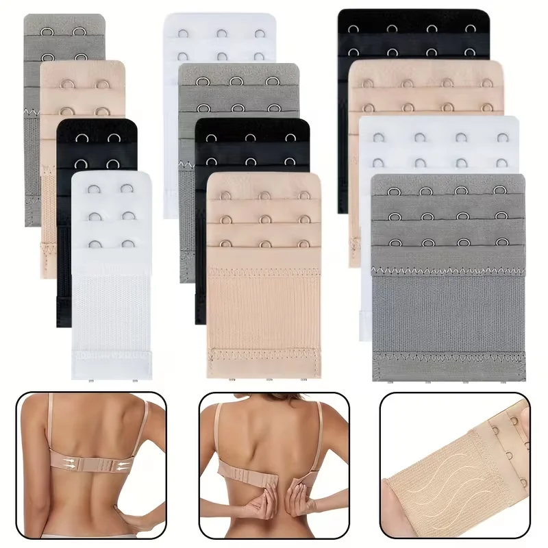 12pcs Women's Elastic Bra Hooks Adjustable Back Lingerie Extension 2/3/4 Hook Expansion Hooks for Bra Accessories
