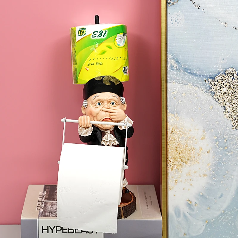 

Creative Toilet Paper Holder Statue Funny Footman Tissue Stand Rack Sculpture Decorative Resin Figure Living Room Bathroom Decor