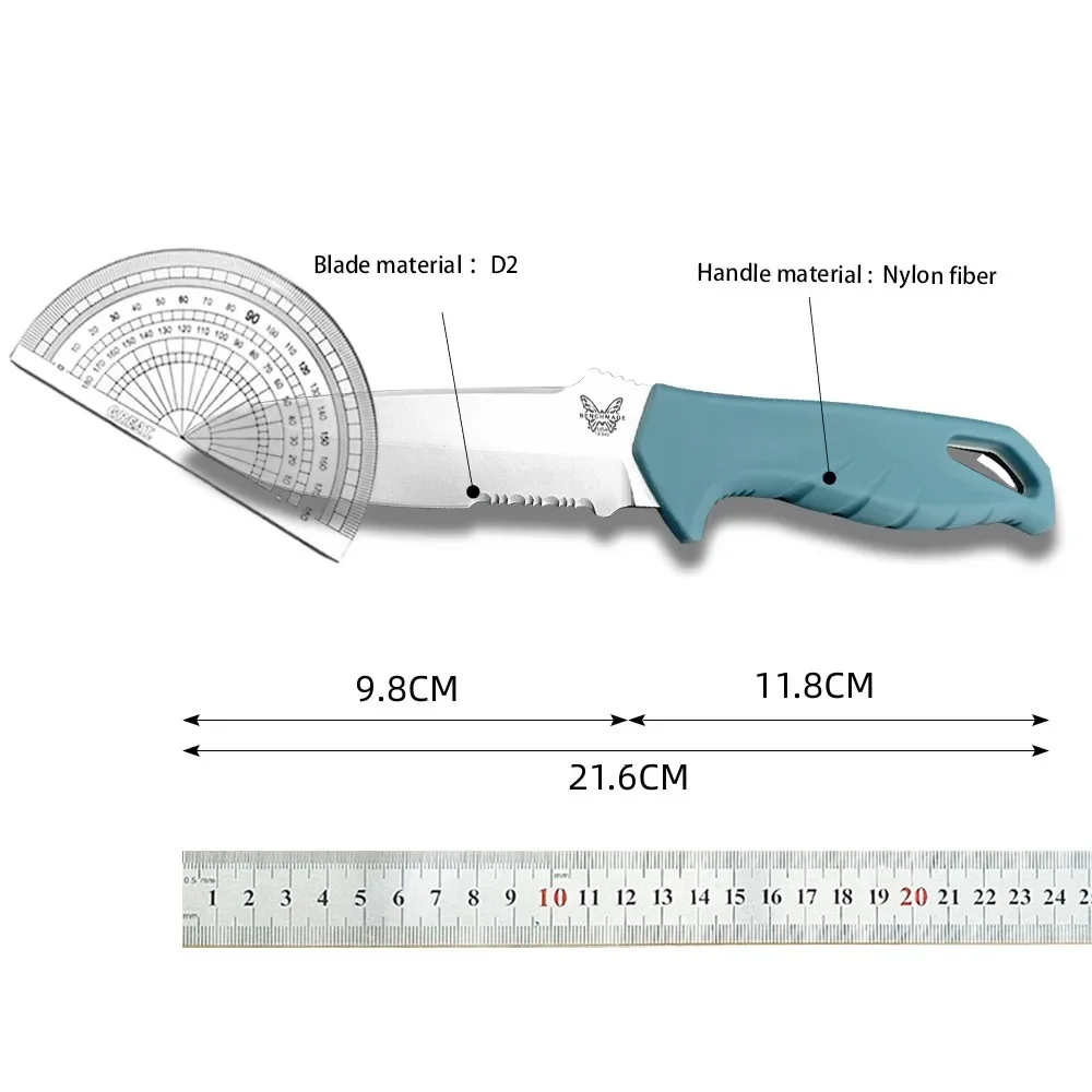 BM 18040/18050 Tactical Straight Knife D2 Fixed Blade Nylon Fiber Handle Lightweight and Practical Outdoor Camping Hunting Tool