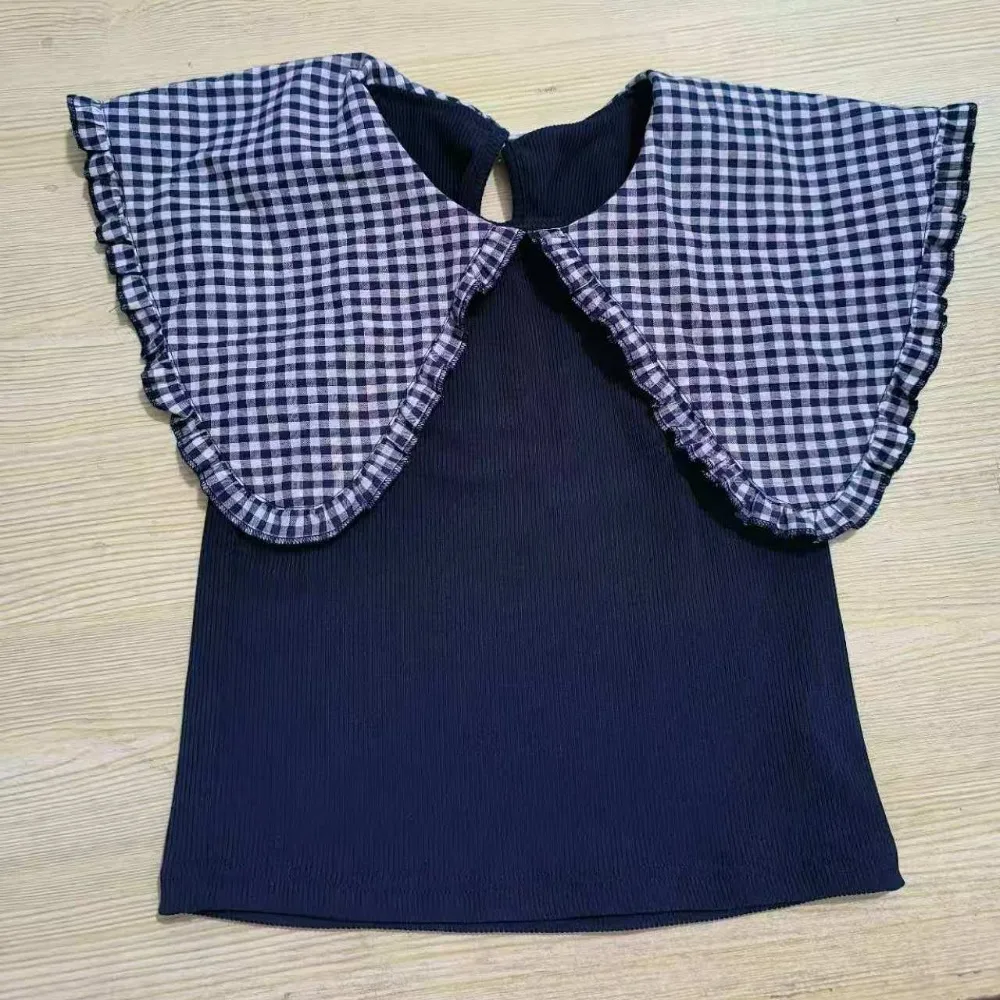 Корейская версия, модный клетчатый костюм с воротником, топ без рукавов и брюки-фонарики с карманами, комплект из двух предметов для одежды для девочек