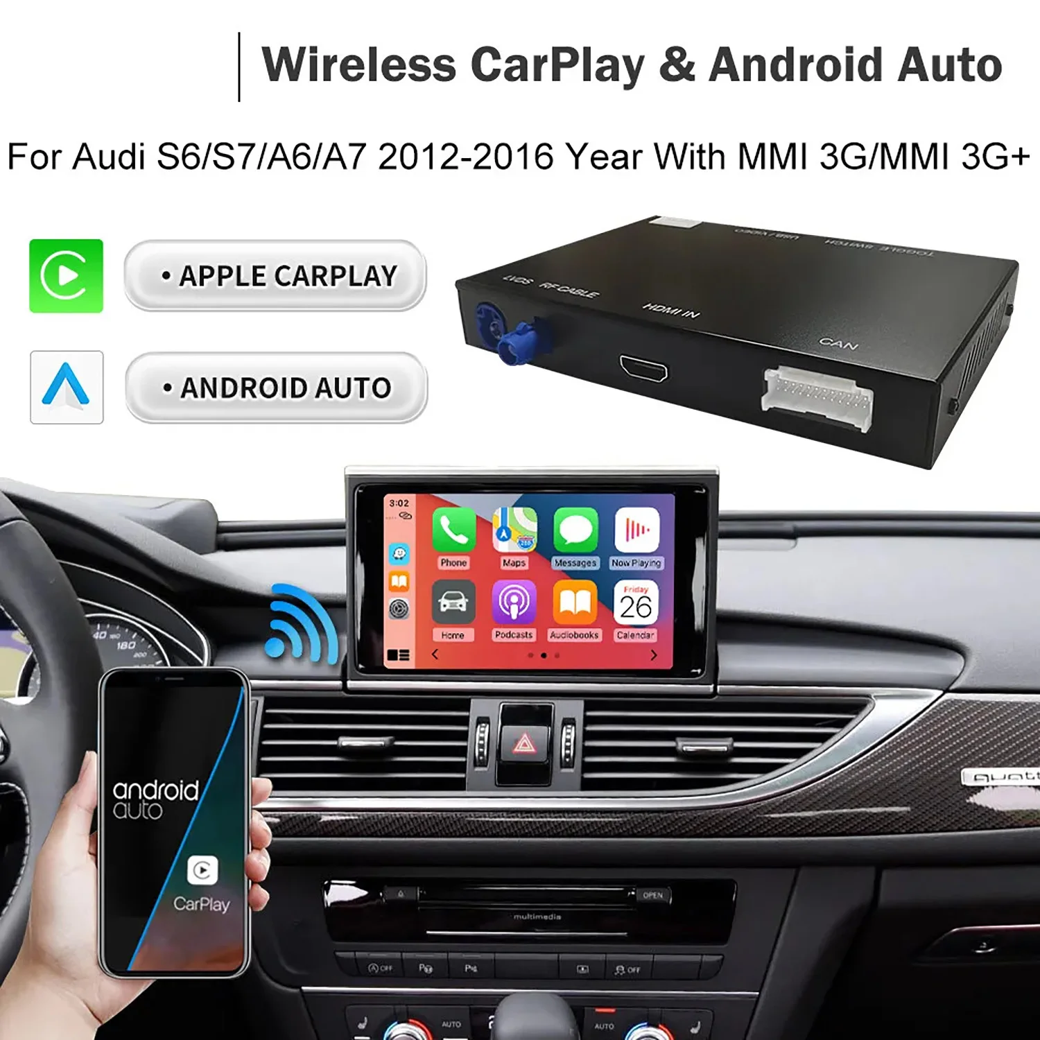 Wireless Android Auto Carplay For 2012-2016 Audi A6 A7 HN+ With Nav Camera Interface MMI 3G System 