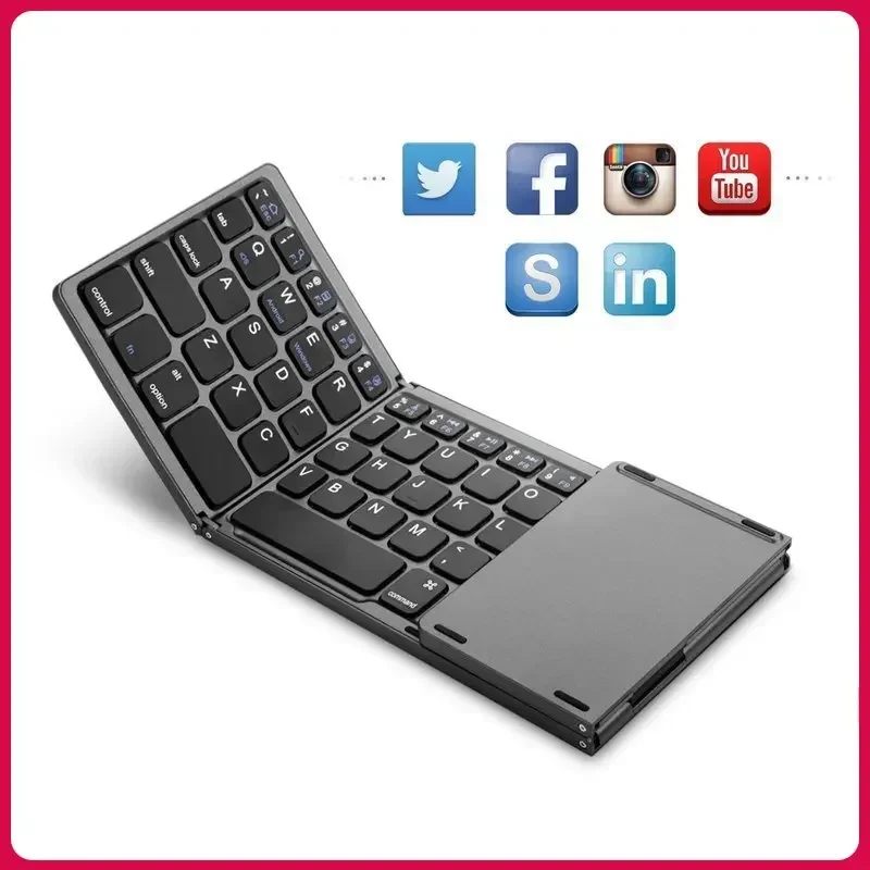 New brand new white mini bluetooth triple folding portable wireless mobile phone tablet keyboard with mouse touchpad